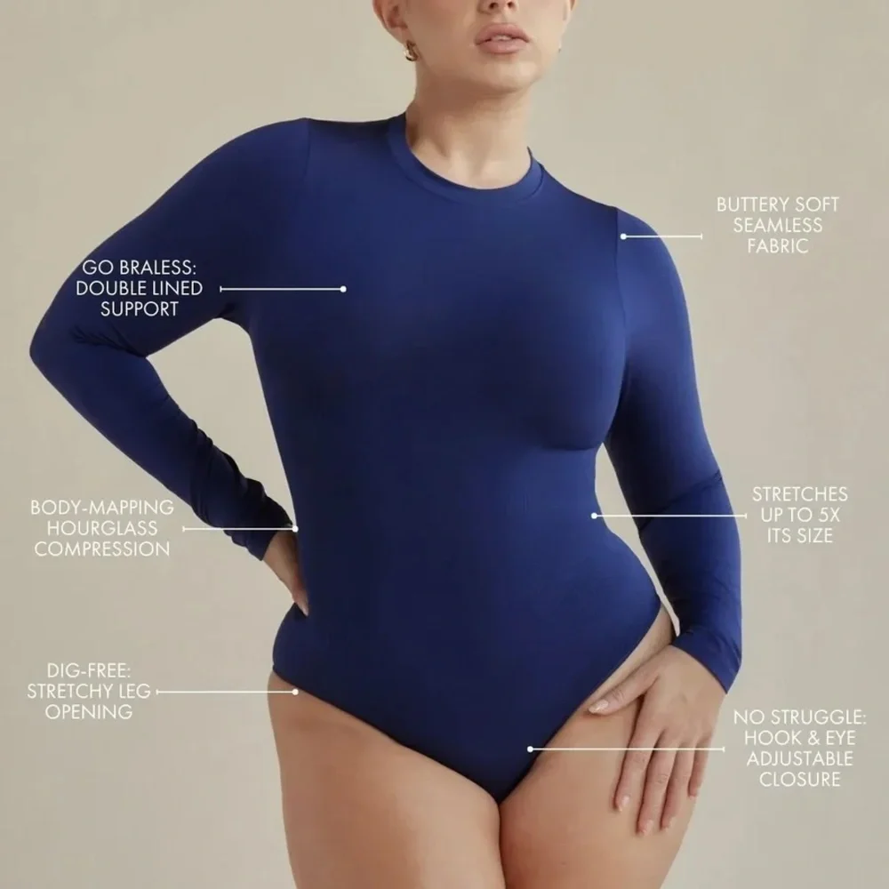 Pinsy Long Sleeve Butter Sculpt Seamless Bodysuit - Midnight Navy - 1X